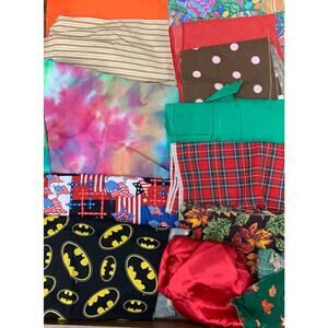 Lot of 12 Batman Plaid Striped Polka Dot Easter Fall Solid Fabric Sewing Scraps